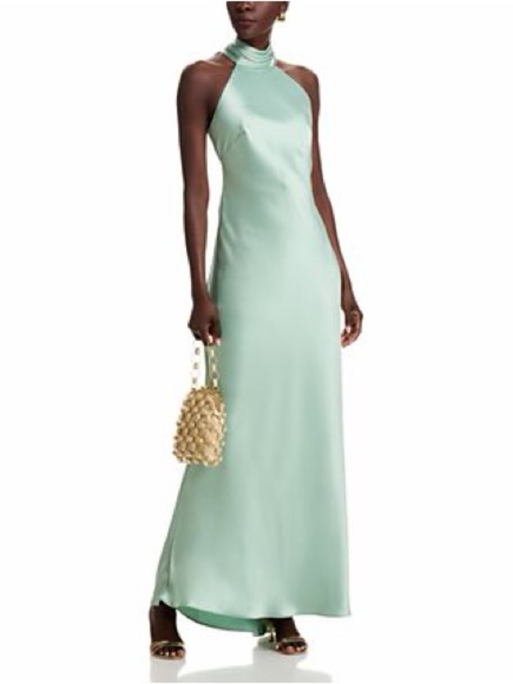 Satin Sleeveless Halter Maxi Dress in Sage Green